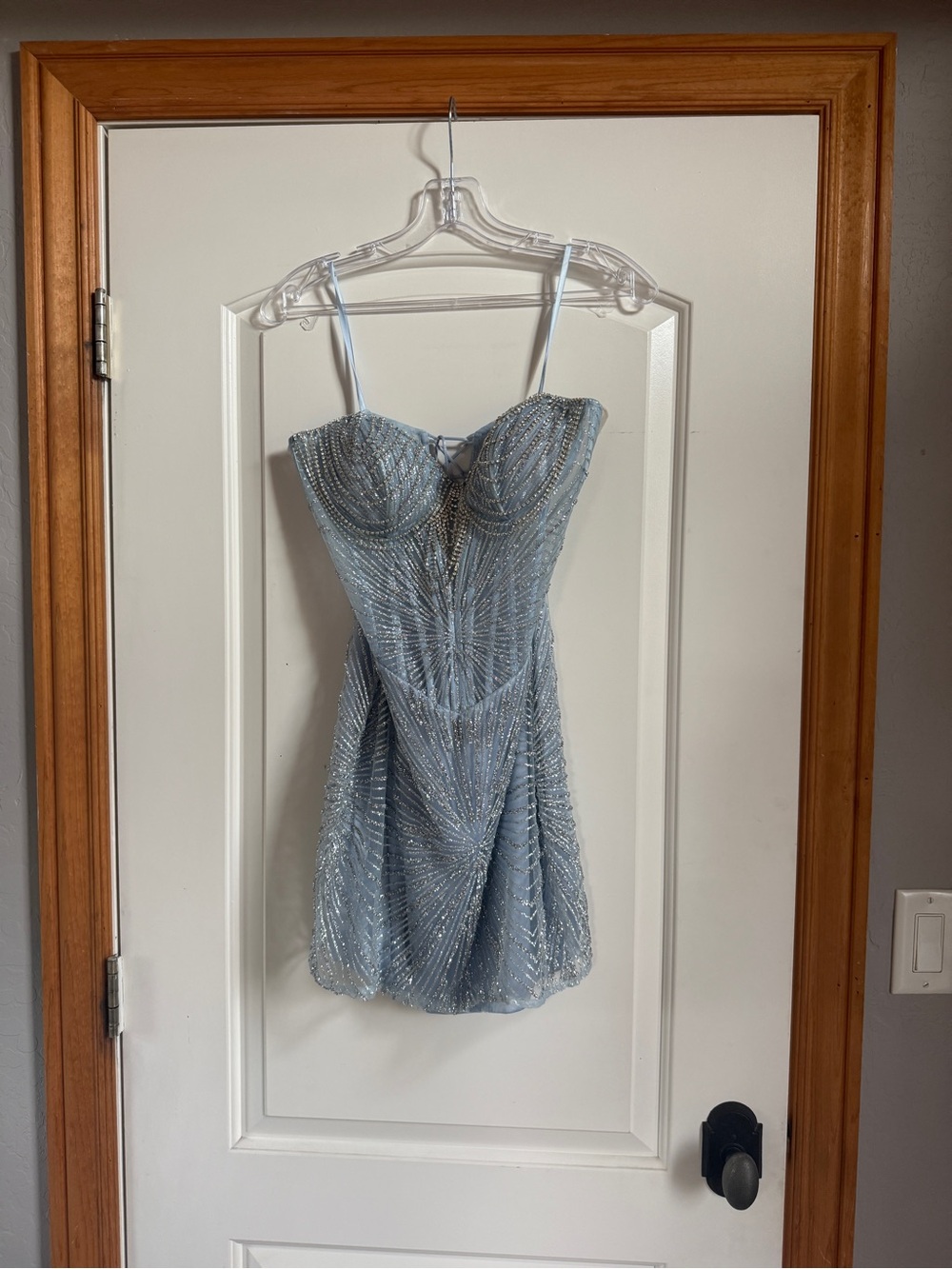 Sparkling Light Blue Beaded Mini Dress